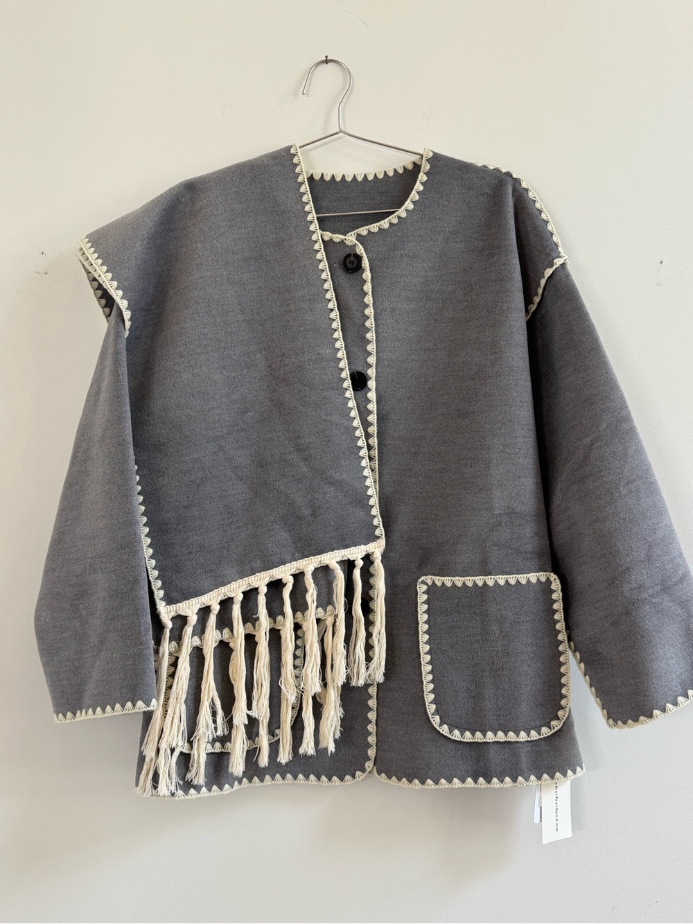 Commense Gray Jacket with Cream Trim and Fringe